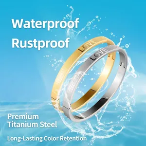 Waterproof stainless steel LOVE bracelets in gold and silver finish with matte texture