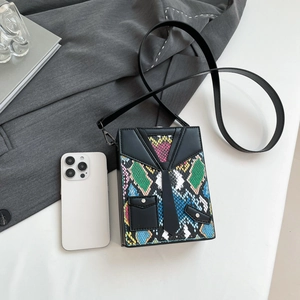 Python skin pattern box bag with suit-inspired lapel and tie design for women