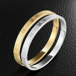 Bracelet Jonc En Acier Inoxydable Motif Grec Meandre Plaqué Or 18K Bijoux De Mode Pour Hommes Et Femmes