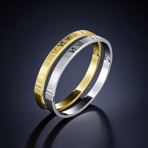 Bracelet Jonc en Acier Inoxydable à Chiffres Romains à la Mode pour Hommes Femmes Poli Électroplaqué Bijoux Ovale Géométrique