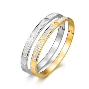 Set di bracciali a cuore in acciaio inossidabile lucido con zirconi oro e argento