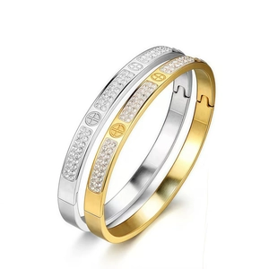 Luxurious gold and silver titanium steel bracelets with star pavé zircons and cross patterns