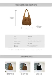 Size specifications chart for retro fringe tote bag with multi-layer tassel details