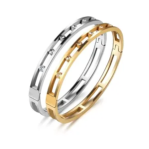 Aushöhlen Armreif-Set aus Edelstahl mit Strasssteinen in Gold und Silber