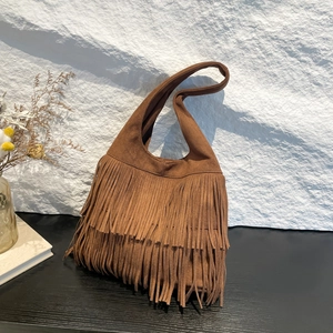 Vintage Tassel Tote Bag Frosted Suede PU Leather Large Capacity Bohemian Hobo Shoulder Bag For Women Retro Casual