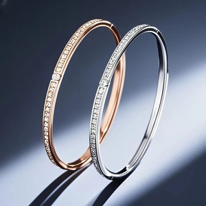 Bracelets joncs en acier inoxydable 4mm or rose et argent avec cristaux scintillants