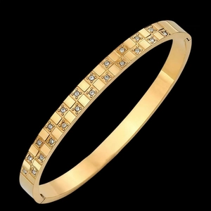 Stainless Steel Bangle Double Row Rhinestone Checkerboard Pattern Hip Hop Fashion Jewelry For Men Women Hinged Bracelet