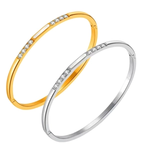 Poliertes Edelstahl-Armreif-Set in Gold und Silber mit Strass und weißen Intarsien