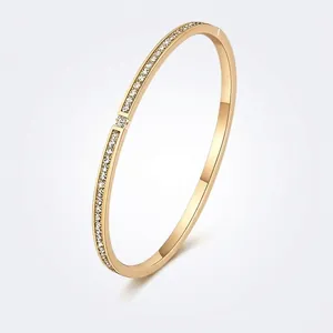 Elegante bracciale ovale in acciaio al titanio placcato oro 18K con pavé di zirconi a due file