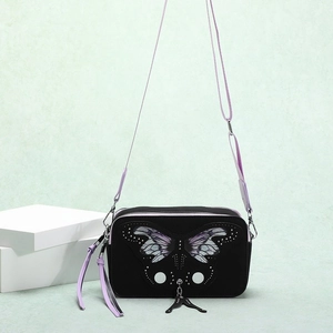 Vintage Butterfly Embroidery Crossbody Camera Bag With Rivet Accents For Women Trendy PU Leather Small Square Handbag