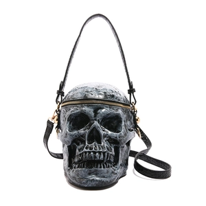 Creative marble texture skull crossbody bag with leather straps and gold metal hardware