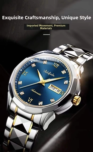 Macro shot of blue sunray dial and silver steel strap with unique diamond-cut texture