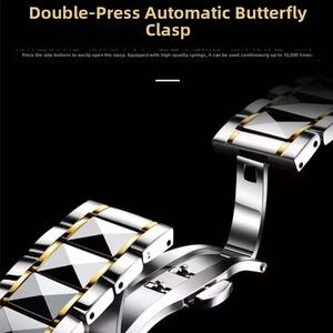 Detail of a stainless steel butterfly clasp with durable springs for quartz watches
