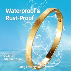 Waterproof gold titanium steel open bangle with wave texture for men floating on water