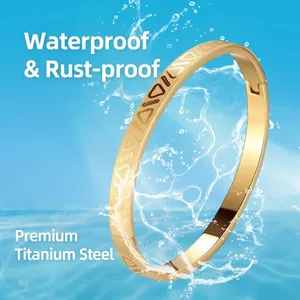 Waterproof gold titanium steel bangle for men featuring geometric triangle patterns