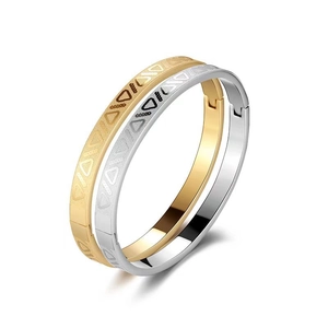 Minimalist stainless steel men's cuff bracelet set with geometric triangle patterns