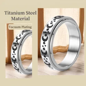 Rotating stainless steel moon and star ring with vacuum plating and smooth finish