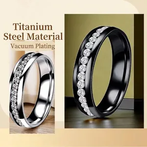 Ensemble de bagues éternité en acier titane avec pierres scintillantes argent et noir