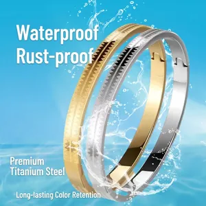 Men's titanium steel cuff bracelets in gold and silver finish with geometric engraving