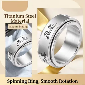 Bague rotative motif chat en acier inoxydable 8mm avec placage sous vide