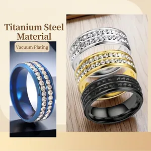 Dubbele rij kristallen ringen van titaniumstaal in goud, zilver, blauw en zwart