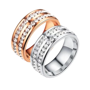 Bagues en acier inoxydable de style français avec double rangée de cristaux brillants