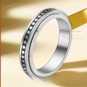 Macro detail of waterproof silver spinner ring with vacuum gold plating texture