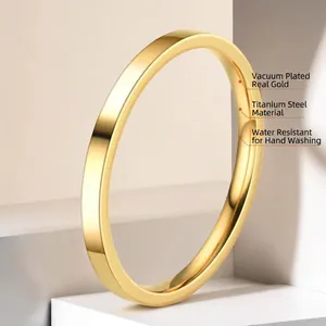 Minimalist 18K gold-plated stainless steel slim ring with water-resistant polished finish