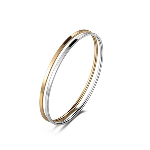 Minimalist gold and silver stainless steel flat edge bangles set in polished finish