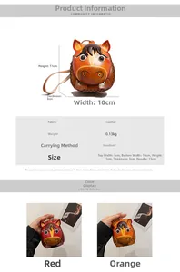 Detailed size chart and specifications for horse head shaped leather coin purse charms