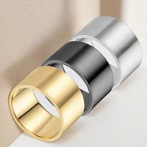 Polished 10mm wide stainless steel rings in gold black and silver colors for men