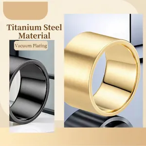 Men's 10mm titanium steel ring set in brushed gold and black finish with vacuum plating