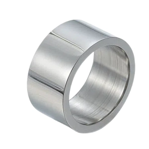 Polished silver stainless steel 10mm wide ring with brushed interior finish