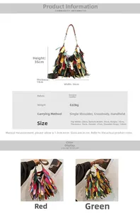 Detailed size specifications for large leather fringe hobo bag showing various dimensions