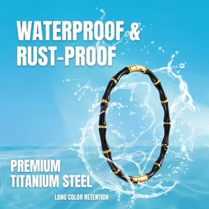 Waterproof gold plated bamboo style titanium steel bangle for women in black and gold