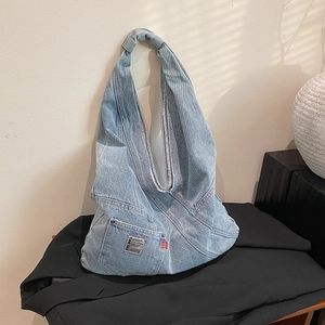 Sac À Épaule En Jean Lavé Grande Capacité Pour Femmes Sac Hobo Décontracté Style Urbain Sac À Main Sous Le Bras