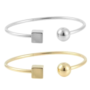 Bracelets géométriques minimalistes avec breloques sphère et cube polies en or et en argent
