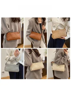 Six coloris de sacs portés épaule en cuir tressé sur modèles pour un style de bureau chic