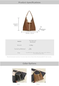 Detailed size specifications for large PU leather tote bag with fleece trim