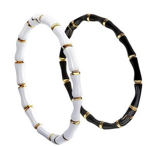 Minimalist bamboo style stainless steel bangle with colorful enamel and gold metal rings