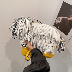 Creative Dog Shaped Crossbody Bag PU Leather Fringe Tassel Shoulder Handbag Novelty Puppy Design For Women Girls