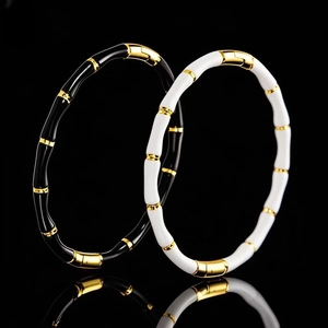 Bambus Gelenk Armreif Edelstahl Vergoldet Emaille Inlay Elegant Minimalistisch Schmuck Accessoires Für Damen