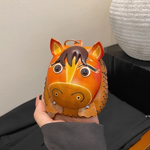 Cartoon Horse Leather Mini Coin Purse Lipstick Bag Key Holder Handmade Stitching Wristlet Pouch For Women Daily Accessory