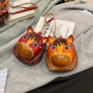 Handcrafted leather cartoon horse coin purse and charm with premium stitching detail