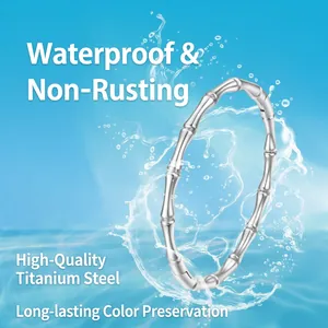 Minimalist silver titanium steel bamboo joint bangle with waterproof and durable finish