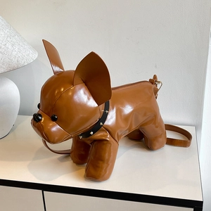 French Bulldog Shaped Crossbody Bag Glossy PU Leather Novelty Animal Shoulder Purse With Rivet Collar For Women Girls