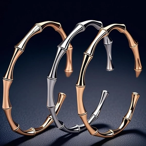 Bamboo Joint Bracelet Stainless Steel Enamel C-Shape Cuff Trendy Gold Plated Jewelry For Women