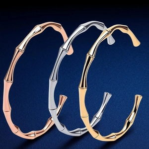 Bracciale Rigido A Forma Di Bambù Acciaio Inossidabile Placcato Oro Smalto Forma A C Polsino Aperto Gioielli Di Moda Per Donne