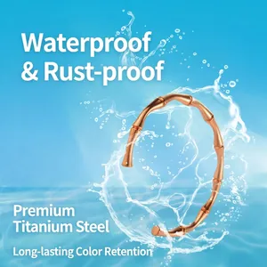 Rose gold bamboo style stainless steel open bangle with waterproof design for women