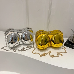 Anatomical Breast Shaped Evening Bag Acrylic Mirror Metallic Party Clutch For Women With Chain Crossbody Strap
